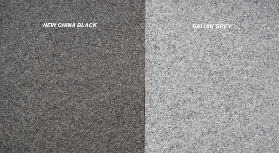 Dalian Grey ja New China Black, põletatud pind Dalian Grey ja New China Black, põletatud pind